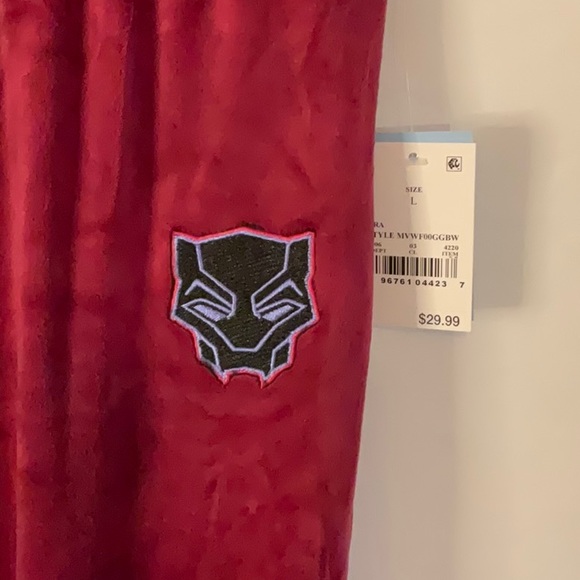 Wakanda Forever velour pants burgundy. Elastic waist band. Has symbol on front. - Picture 2 of 6